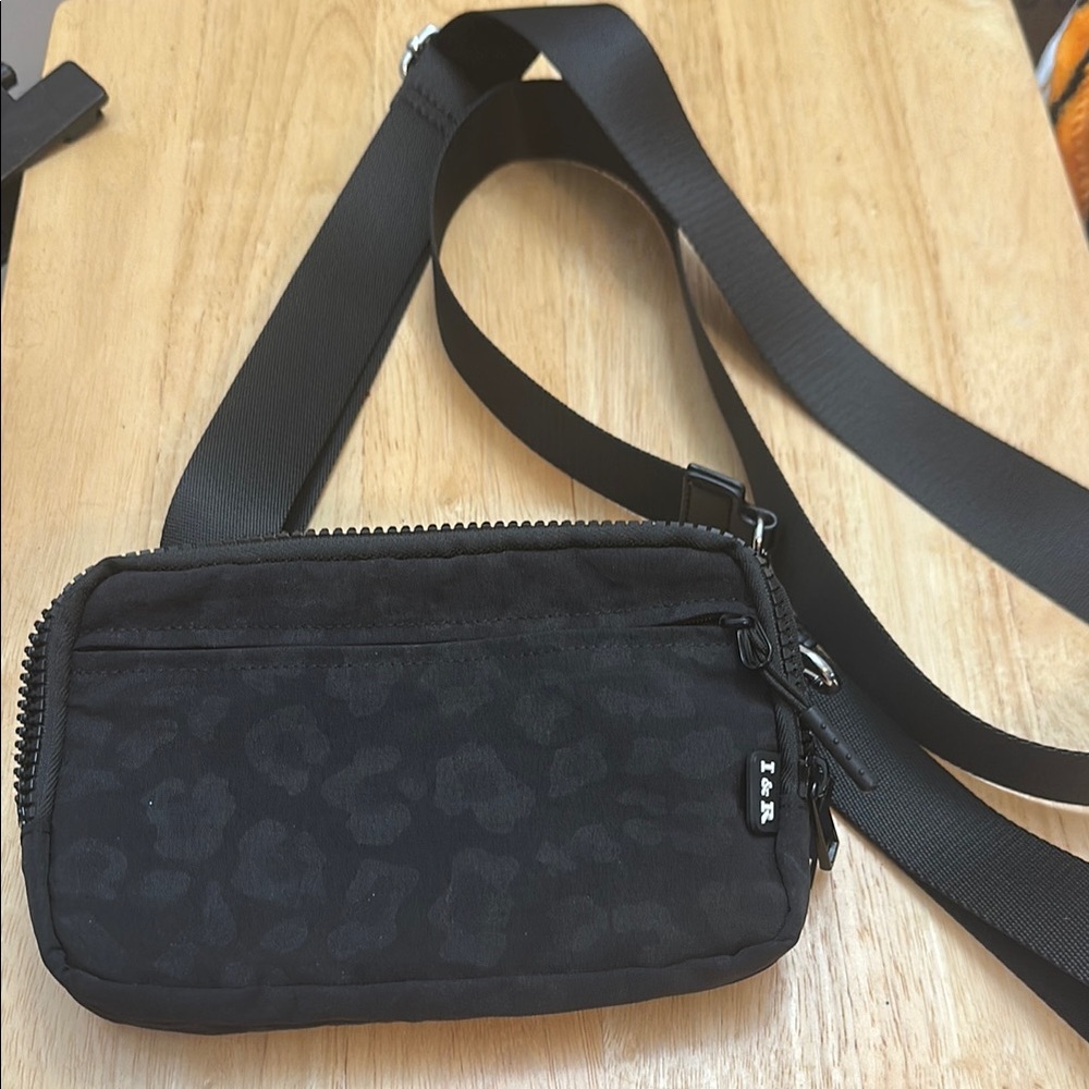 Iris and Rainbow Black Leopard Print Crossbody/Wristlet
